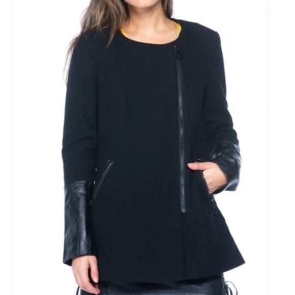 Modern Edgy Black Jacket with Leather Trim - Picture 3 of 4